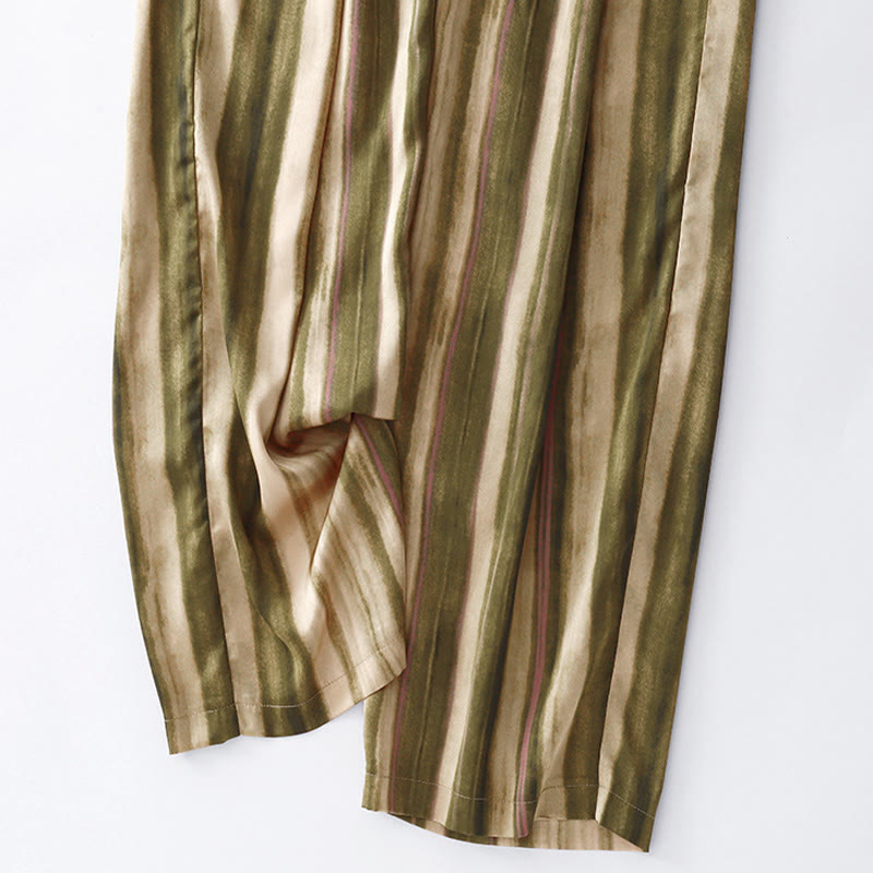 Buddha Stones Sommerliche, lässig-elegante lange Hose mit Kordelzug, vertikalen Streifen, geradem Bein und Taschen für Damen - image 5