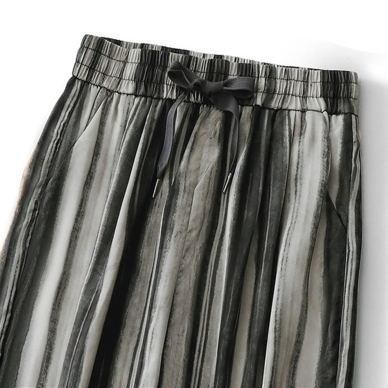 Buddha Stones Sommerliche, lässig-elegante lange Hose mit Kordelzug, vertikalen Streifen, geradem Bein und Taschen für Damen - image 9
