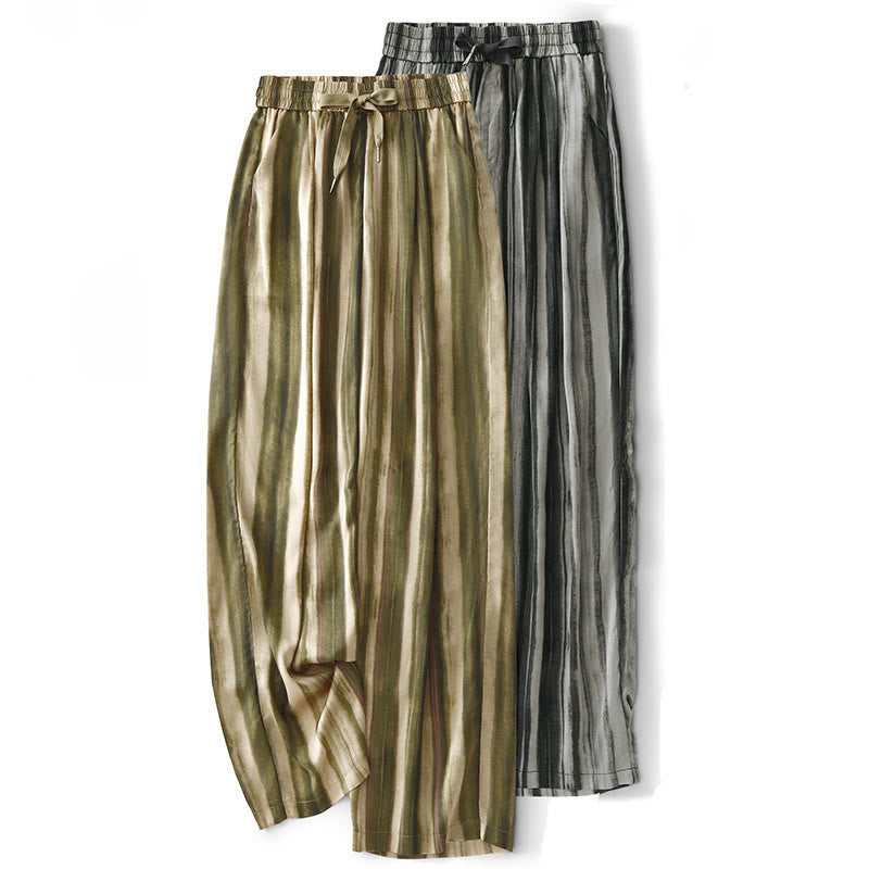 Buddha Stones Sommerliche, lässig-elegante lange Hose mit Kordelzug, vertikalen Streifen, geradem Bein und Taschen für Damen - image 17