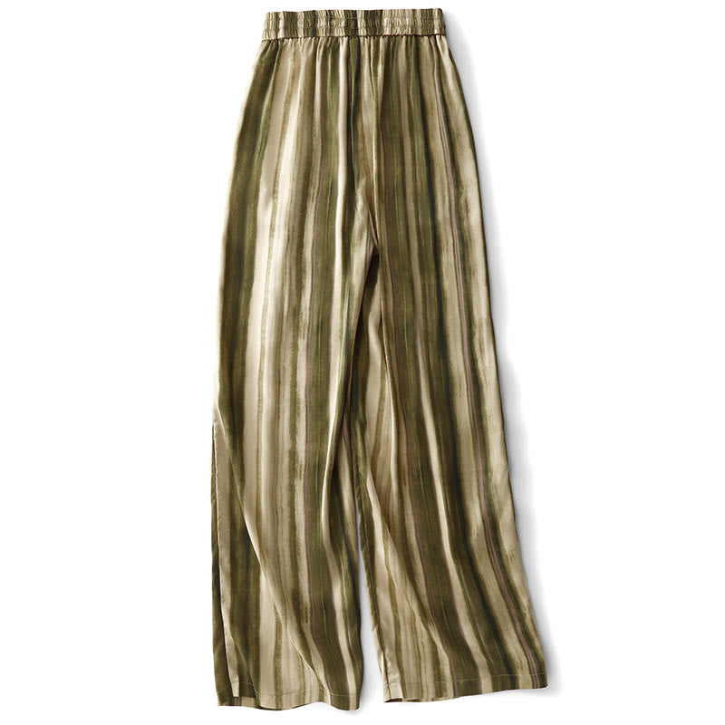 Buddha Stones Sommerliche, lässig-elegante lange Hose mit Kordelzug, vertikalen Streifen, geradem Bein und Taschen für Damen - image 1