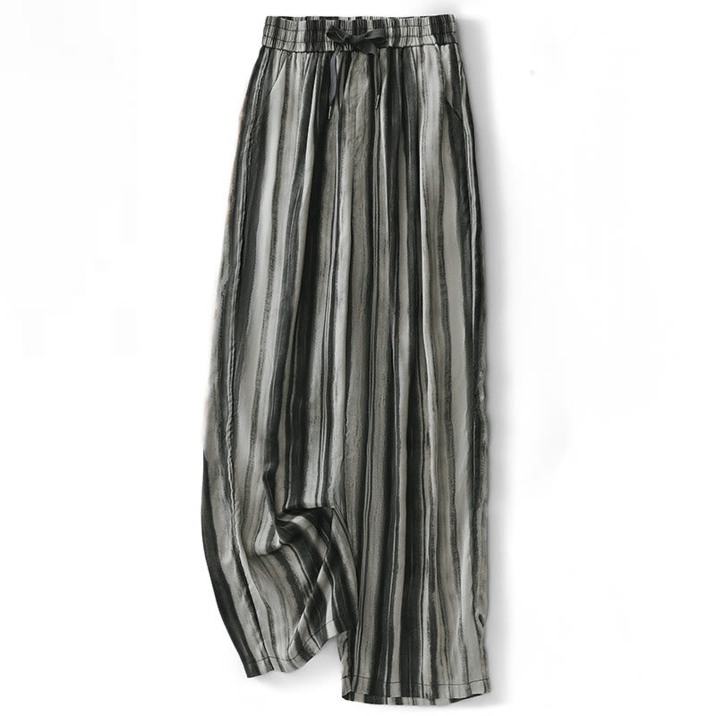 Buddha Stones Sommerliche, lässig-elegante lange Hose mit Kordelzug, vertikalen Streifen, geradem Bein und Taschen für Damen - Grau - US8-10, UK/AU12-14, EU40-42 (2XL) - image 8