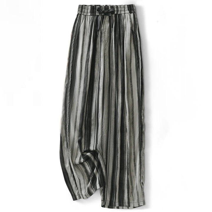 Buddha Stones Sommerliche, lässig-elegante lange Hose mit Kordelzug, vertikalen Streifen, geradem Bein und Taschen für Damen - Grau - US8-10, UK/AU12-14, EU40-42 (2XL) - image 8