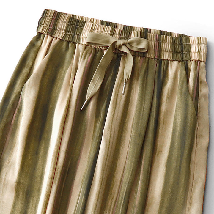 Buddha Stones Sommerliche, lässig-elegante lange Hose mit Kordelzug, vertikalen Streifen, geradem Bein und Taschen für Damen - image 2