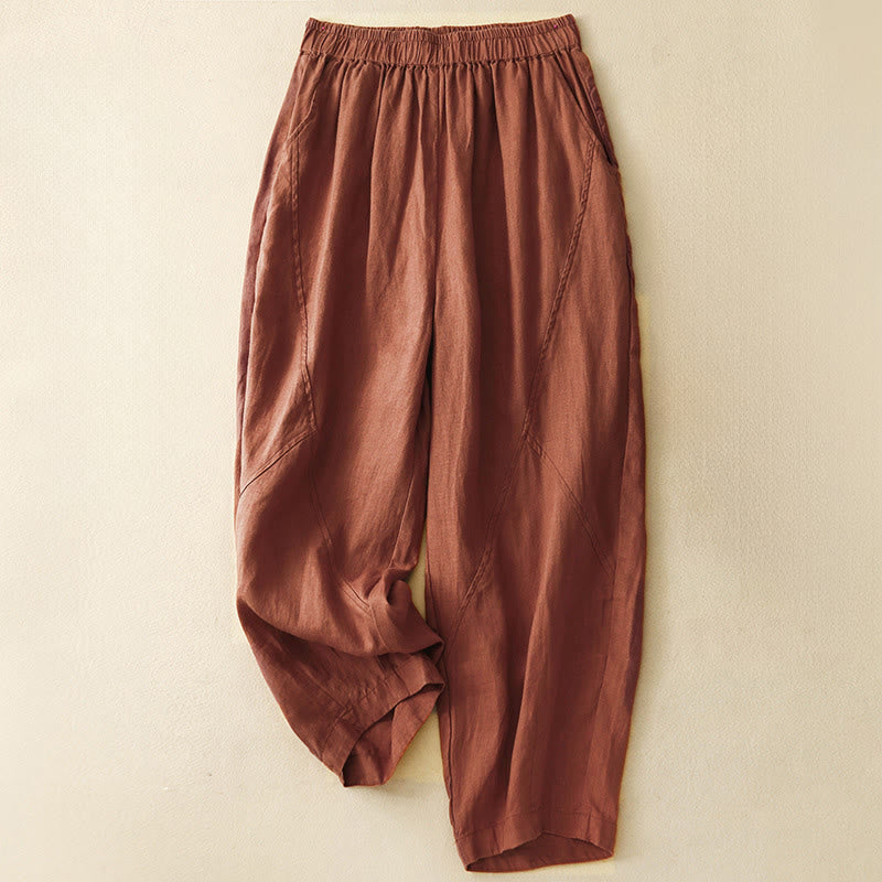 Buddha Stones Lässige, minimalistische, einfarbige, kurze Damen-Haremshose mit Taschen für Frühling und Sommer - Sienna - US8-10, UK/AU12-14, EU40-42 (2XL) - image 0