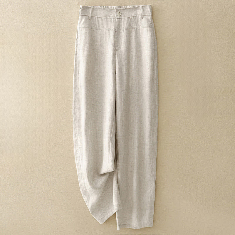 Buddha Stones Minimalistische, lässige lange Damenhose mit Reißverschluss, geradem Bein und Taschen – ideal für Frühling und Sommer - Beige - US8-10, UK/AU12-14, EU40-42 (2XL) - image 0