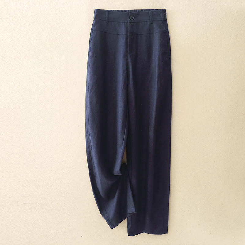 Buddha Stones Minimalistische, lässige lange Damenhose mit Reißverschluss, geradem Bein und Taschen – ideal für Frühling und Sommer - Mitternachtsblau - US8-10, UK/AU12-14, EU40-42 (2XL) - image 10