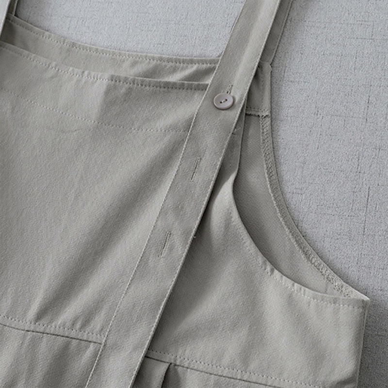Buddha Stones Lässiger, minimalistischer Damen-Jumpsuit für Frühling und Sommer mit Knopfleiste und Tasche - image 11