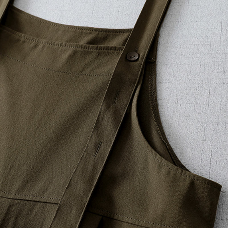Buddha Stones Lässiger, minimalistischer Damen-Jumpsuit für Frühling und Sommer mit Knopfleiste und Tasche - image 2