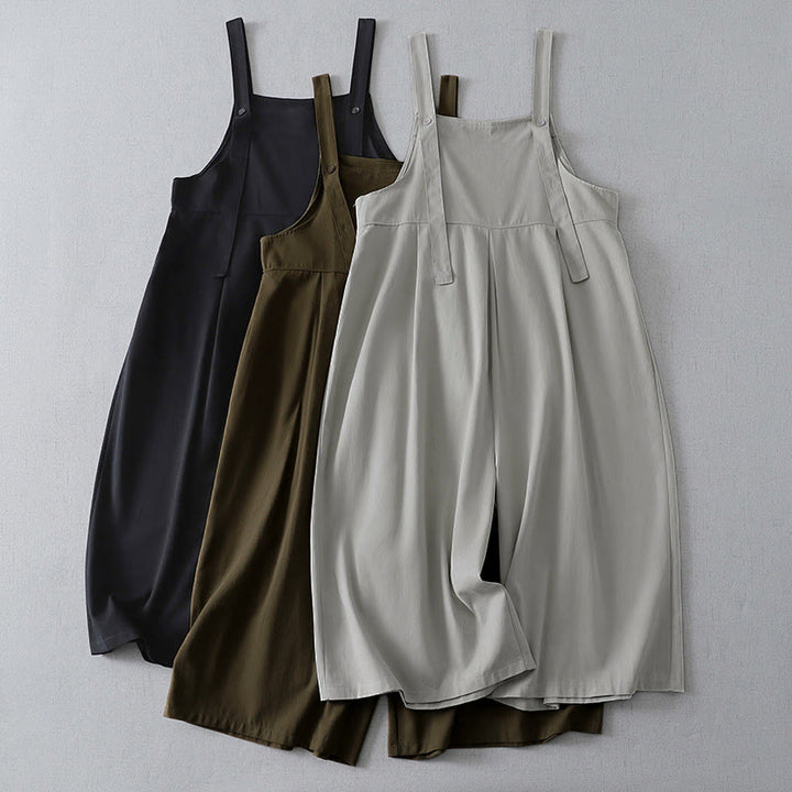 Buddha Stones Lässiger, minimalistischer Damen-Jumpsuit für Frühling und Sommer mit Knopfleiste und Tasche - image 16