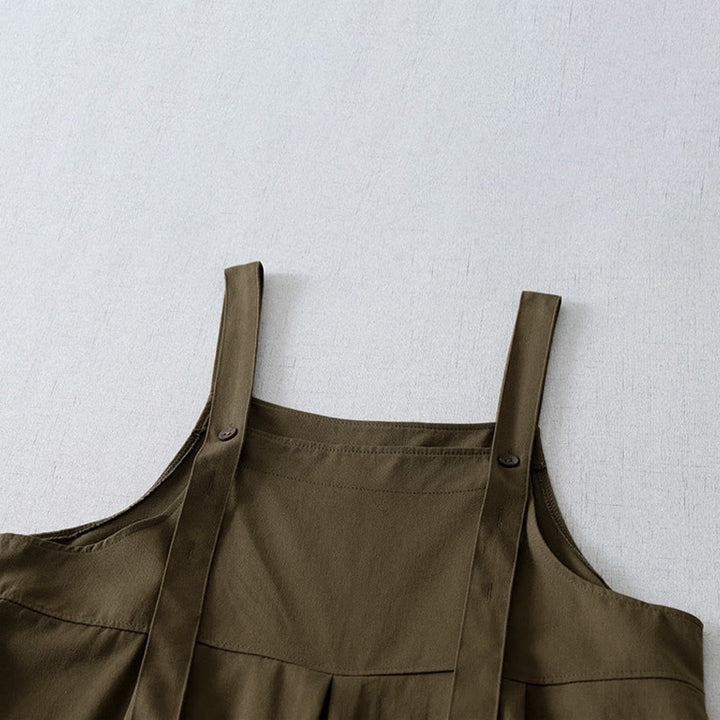 Buddha Stones Lässiger, minimalistischer Damen-Jumpsuit für Frühling und Sommer mit Knopfleiste und Tasche - image 1