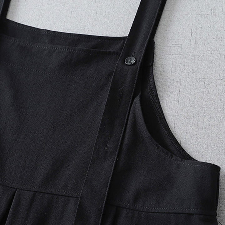 Buddha Stones Lässiger, minimalistischer Damen-Jumpsuit für Frühling und Sommer mit Knopfleiste und Tasche - image 6