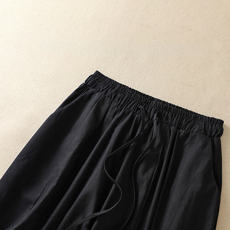Buddha Stones Lässige, minimalistische, einfarbige Damen-Cropped-Hose mit Kordelzug und Taschen für den Sommer - image 4