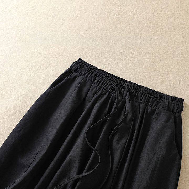 Buddha Stones Lässige, minimalistische, einfarbige Damen-Cropped-Hose mit Kordelzug und Taschen für den Sommer - image 4