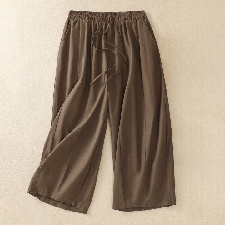 Buddha Stones Lässige, minimalistische, einfarbige Damen-Cropped-Hose mit Kordelzug und Taschen für den Sommer - Dunkelkhaki - US12, UK/AU16, EU44 (2XL) - image 0