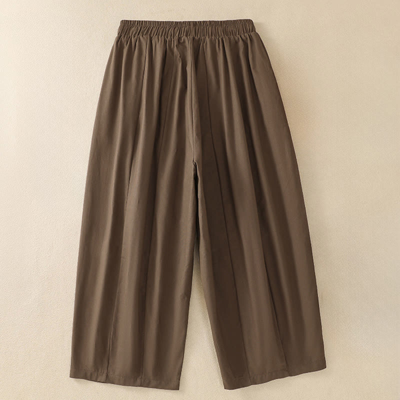Buddha Stones Lässige, minimalistische, einfarbige Damen-Cropped-Hose mit Kordelzug und Taschen für den Sommer - image 1
