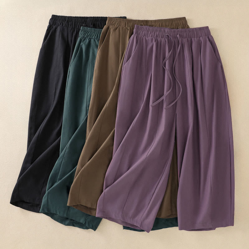 Buddha Stones Lässige, minimalistische, einfarbige Damen-Cropped-Hose mit Kordelzug und Taschen für den Sommer - image 20