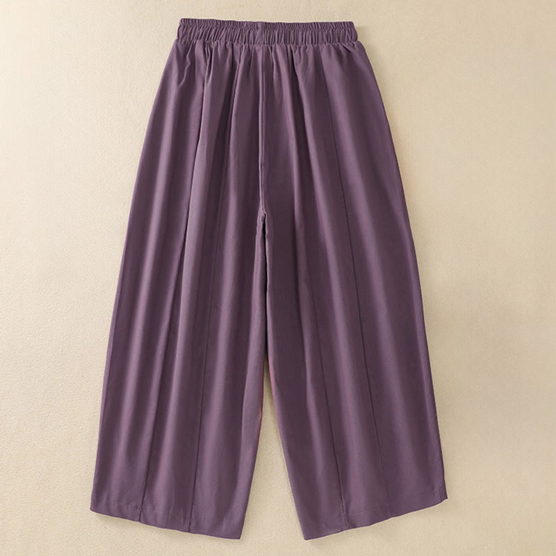 Buddha Stones Lässige, minimalistische, einfarbige Damen-Cropped-Hose mit Kordelzug und Taschen für den Sommer - image 10