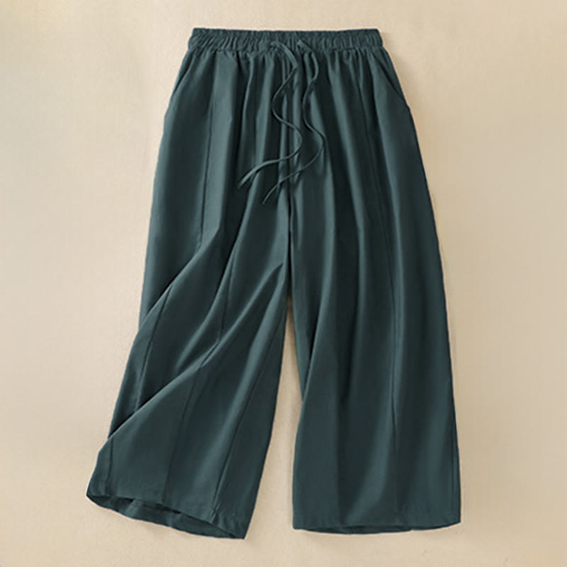 Buddha Stones Lässige, minimalistische, einfarbige Damen-Cropped-Hose mit Kordelzug und Taschen für den Sommer - Kadettenblau - US12, UK/AU16, EU44 (2XL) - image 17