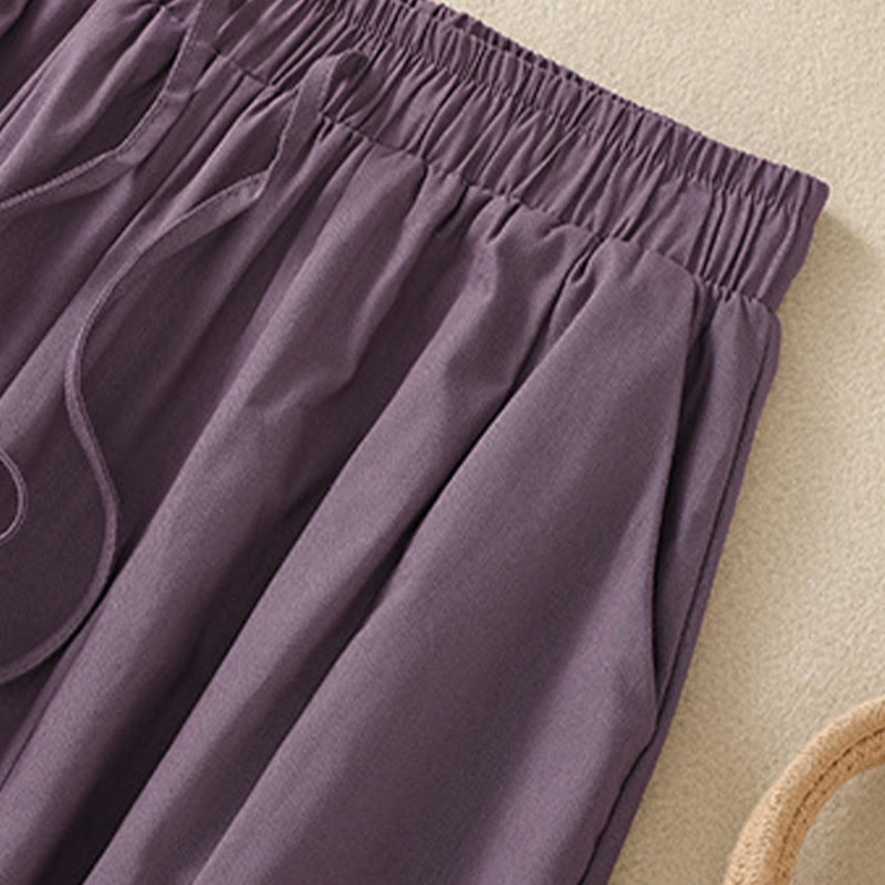 Buddha Stones Lässige, minimalistische, einfarbige Damen-Cropped-Hose mit Kordelzug und Taschen für den Sommer - image 12