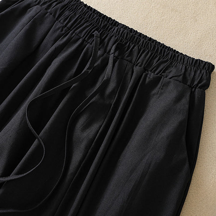Buddha Stones Lässige, minimalistische, einfarbige Damen-Cropped-Hose mit Kordelzug und Taschen für den Sommer - image 6