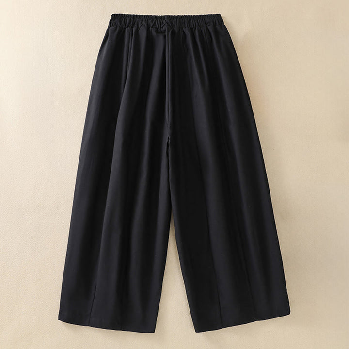 Buddha Stones Lässige, minimalistische, einfarbige Damen-Cropped-Hose mit Kordelzug und Taschen für den Sommer - image 3