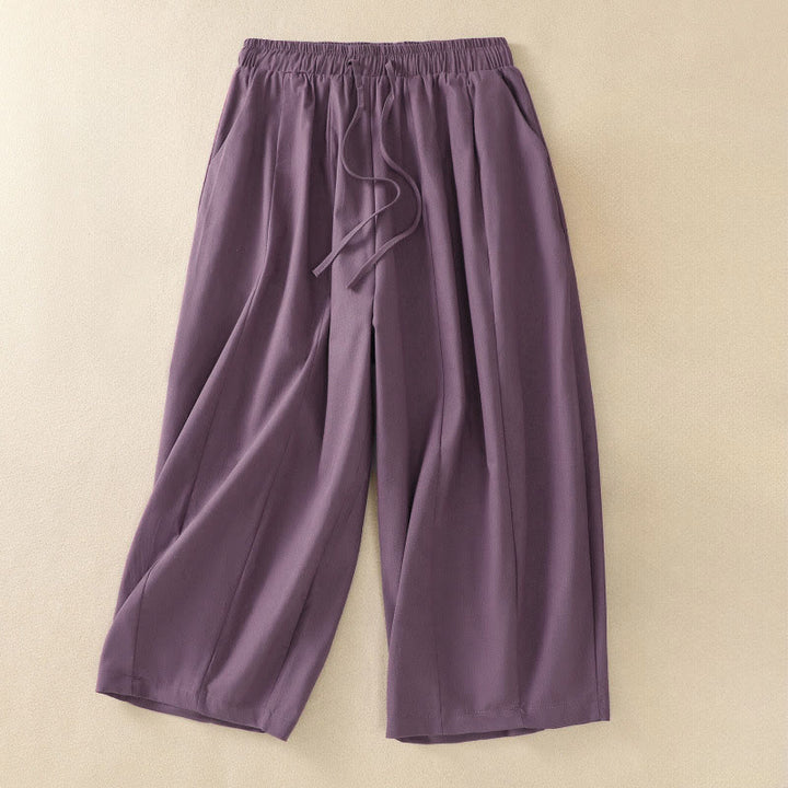 Buddha Stones Lässige, minimalistische, einfarbige Damen-Cropped-Hose mit Kordelzug und Taschen für den Sommer - Pflaume - US12, UK/AU16, EU44 (2XL) - image 9
