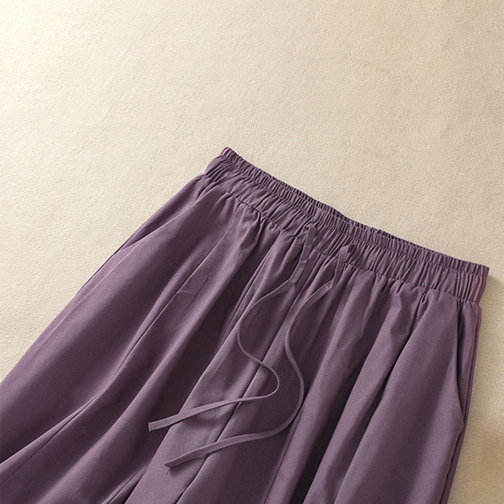 Buddha Stones Lässige, minimalistische, einfarbige Damen-Cropped-Hose mit Kordelzug und Taschen für den Sommer - image 13