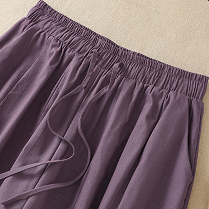 Buddha Stones Lässige, minimalistische, einfarbige Damen-Cropped-Hose mit Kordelzug und Taschen für den Sommer - image 11