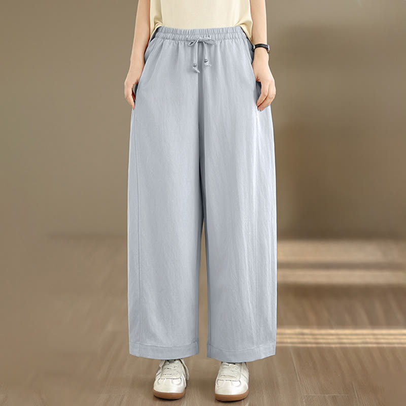 Buddha Stones Lässige, einfarbige, knöchellange Damenhose mit Kordelzug und Taschen - image 19