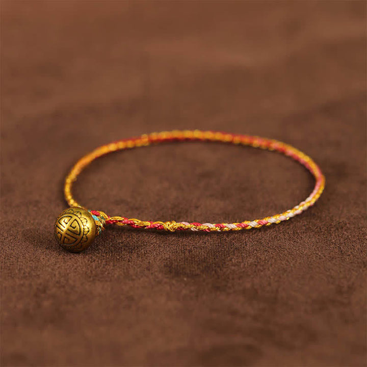 Buddha Stones Handgewebtes, farbenfrohes Armband mit Schnur, Glöckchen und Balance - Rot - 7,9 Zoll (20 cm) - image 4