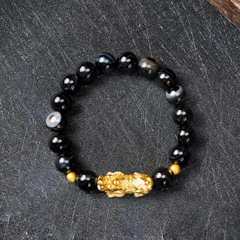 Buddha Stones PiXiu Armband aus braun gestreiftem Achat - image 2