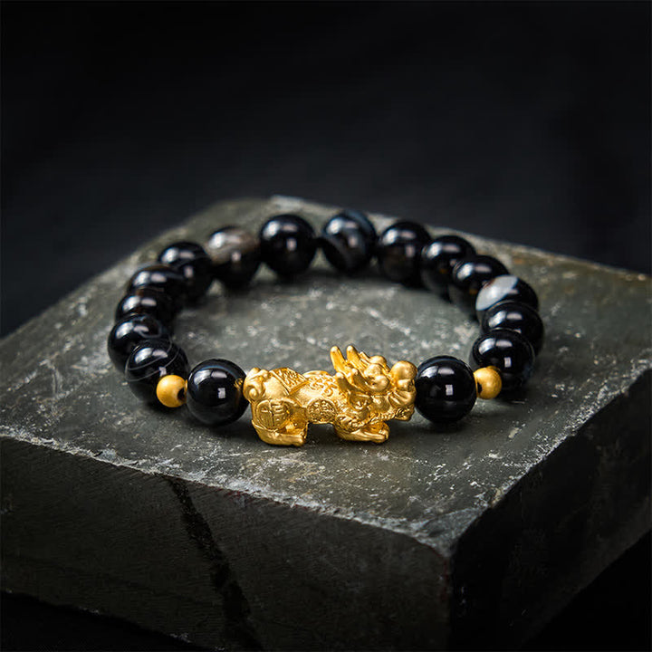 Buddha Stones PiXiu Armband aus braun gestreiftem Achat - Braun gestreifter Achat (Erdung ♥ Schutz) - image 0
