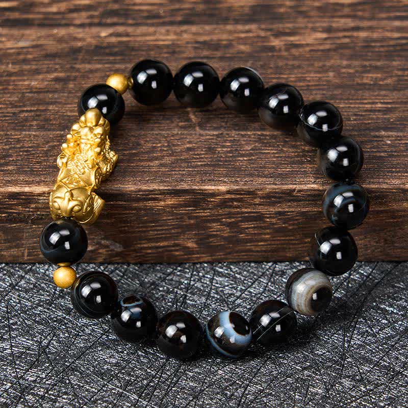 Buddha Stones PiXiu Armband aus braun gestreiftem Achat - image 1
