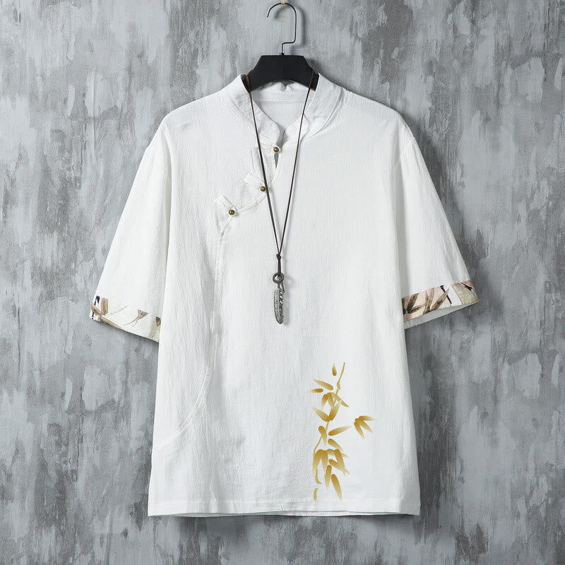 Buddha Stones Sommerliches Tang Style Casual Herren Kurzarmhemd mit Froschknopfleiste aus Bambus - Weiß - US/ UK/AU46, EU56 (5XL) - image 2