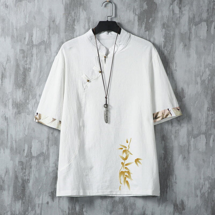 Buddha Stones Sommerliches Tang Style Casual Herren Kurzarmhemd mit Froschknopfleiste aus Bambus - Weiß - US/ UK/AU46, EU56 (5XL) - image 2
