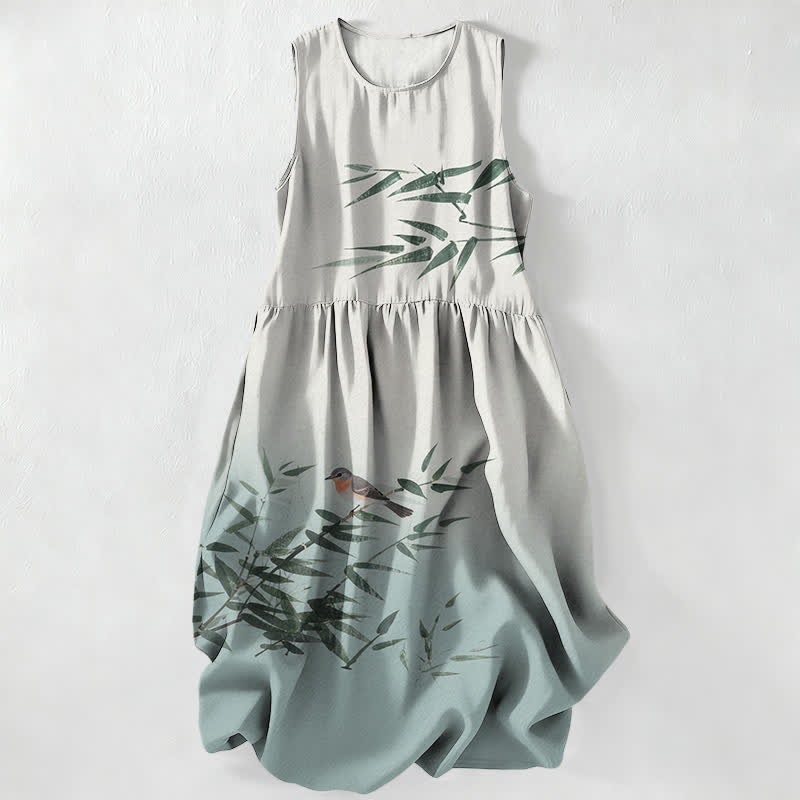 Buddha Stones Lässiges Sommerkleid für Damen mit Bambus-Vogelmuster, ärmellos, Midi-Länge und Taschen - AliceBlue - US16, UK/AU20, EU48 (3XL) - image 0