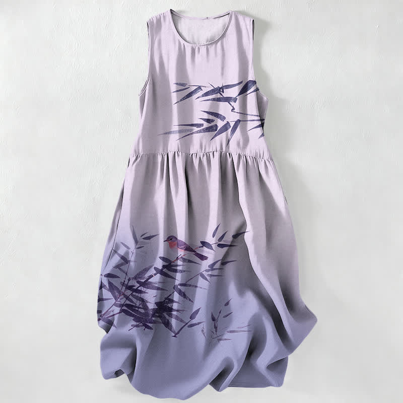 Buddha Stones Lässiges Sommerkleid für Damen mit Bambus-Vogelmuster, ärmellos, Midi-Länge und Taschen - Lavendel - US16, UK/AU20, EU48 (3XL) - image 4