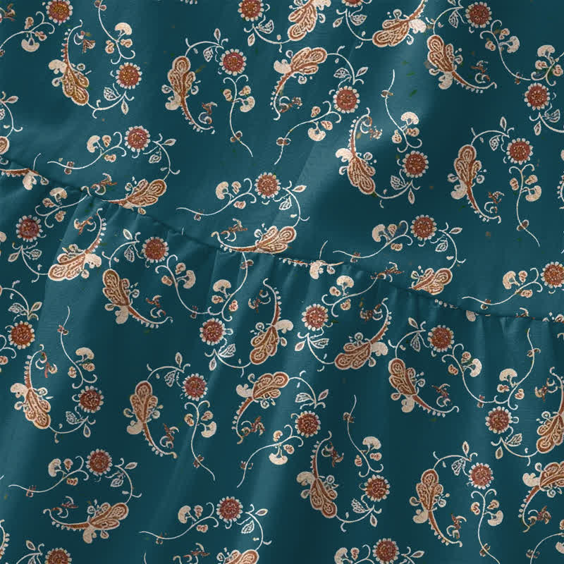 Buddha Stones Lässiges, sommerliches, ärmelloses Midikleid für Damen mit floralem Rankenmuster und Taschen - image 1