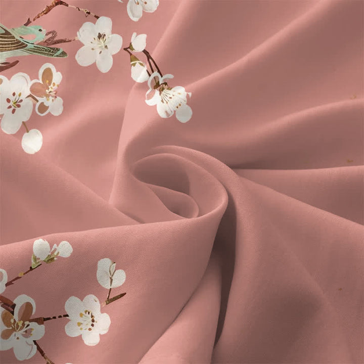 Buddha Stones Lässiges, sommerliches, ärmelloses Midikleid für Damen mit Blüten-, Vogel- und Zweigmuster und Taschen - image 3