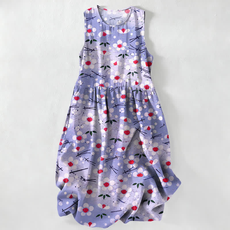 Buddha Stones Lässiges, sommerliches, ärmelloses Midikleid für Damen mit Wildblumen-, Beeren- und Zweigmuster und Taschen - Lavendel - US16, UK/AU20, EU48 (3XL) - image 5
