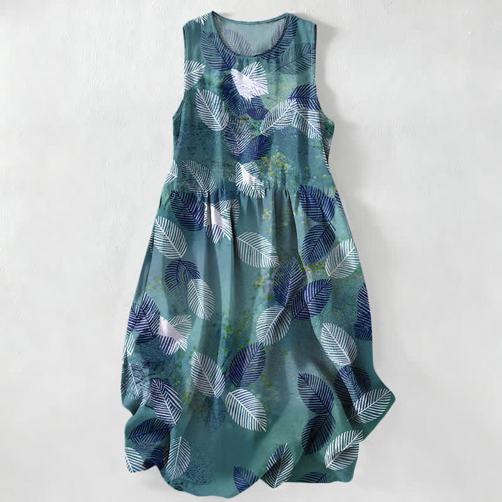 Buddha Stones Lässiges, sommerliches, ärmelloses Midikleid für Damen mit tropischem Blättermuster und Taschen - Türkis - US16, UK/AU20, EU48 (3XL) - image 4