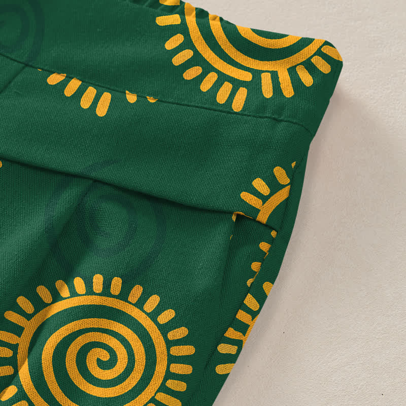 Buddha Stones Baumwoll-Leinen-Hose mit Sonnenspiralmuster, elastischem Bund, weitem Bein und Taschen - image 3