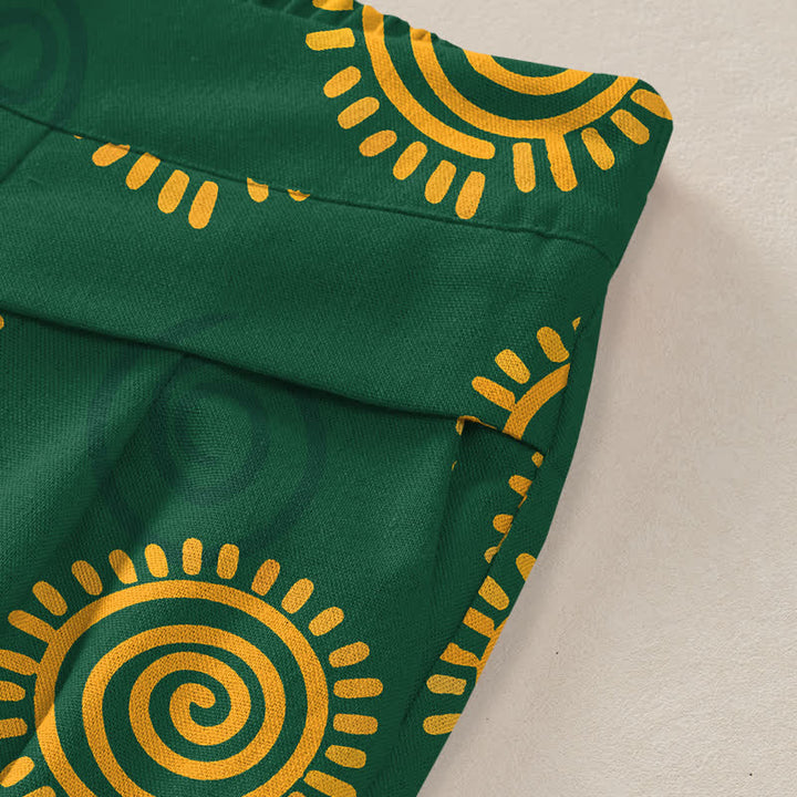 Buddha Stones Baumwoll-Leinen-Hose mit Sonnenspiralmuster, elastischem Bund, weitem Bein und Taschen - image 3