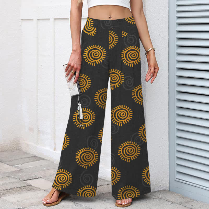 Buddha Stones Baumwoll-Leinen-Hose mit Sonnenspiralmuster, elastischem Bund, weitem Bein und Taschen - image 8