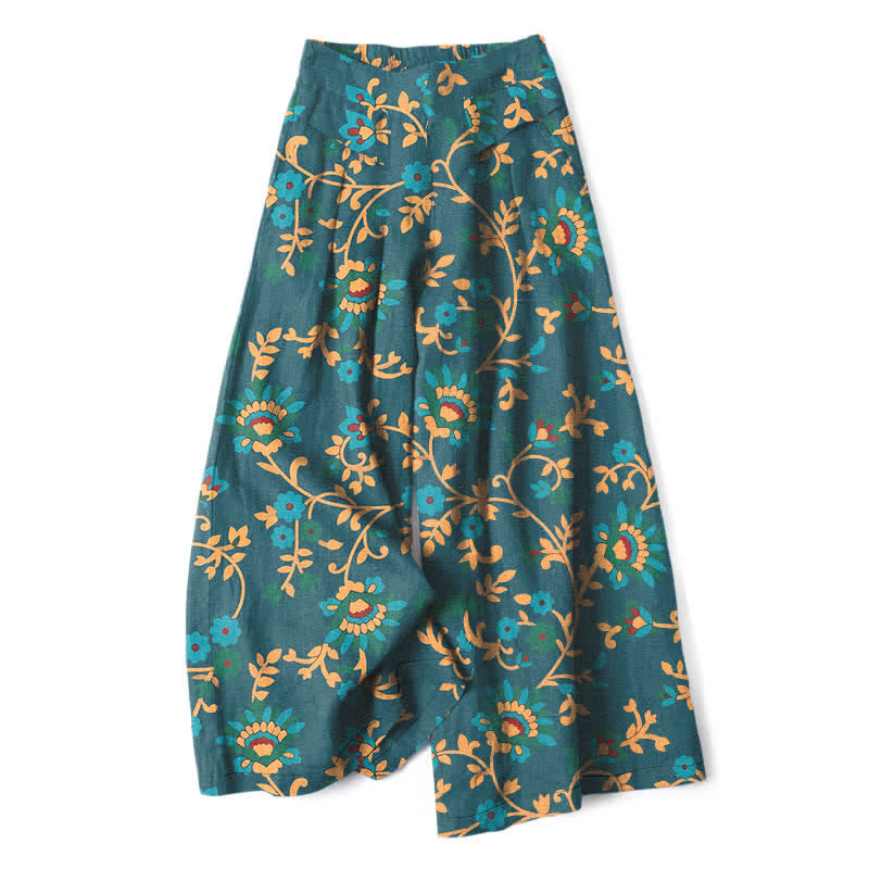Buddha Stones Baumwoll-Leinen-Hose mit türkisfarbenem Ranken- und Blumenmuster, elastischem Bund, weitem Bein und Taschen - Türkis - US16, UK/AU20, EU48 (3XL) - image 7