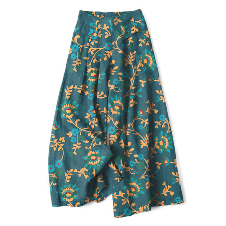 Buddha Stones Baumwoll-Leinen-Hose mit türkisfarbenem Ranken- und Blumenmuster, elastischem Bund, weitem Bein und Taschen - Türkis - US16, UK/AU20, EU48 (3XL) - image 7