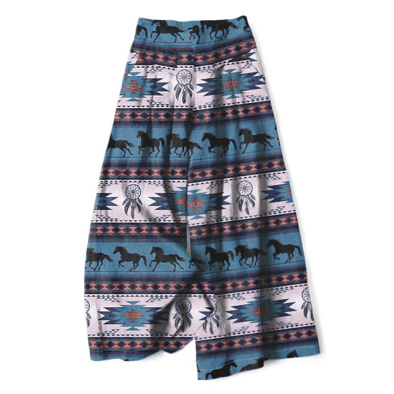 Buddha Stones Baumwoll-Leinen-Hose mit Pferde-Traumfänger-Muster, elastischem Bund, weitem Bein und Taschen - Tiefblau - US16, UK/AU20, EU48 (3XL) - image 5