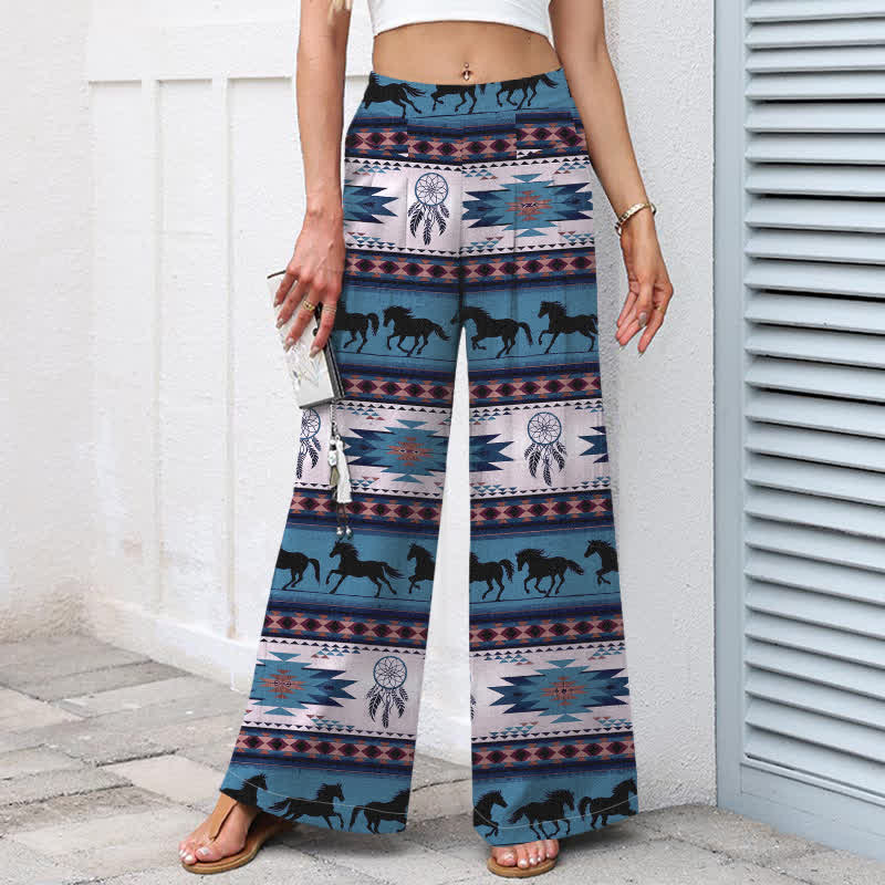 Buddha Stones Baumwoll-Leinen-Hose mit Pferde-Traumfänger-Muster, elastischem Bund, weitem Bein und Taschen - image 6