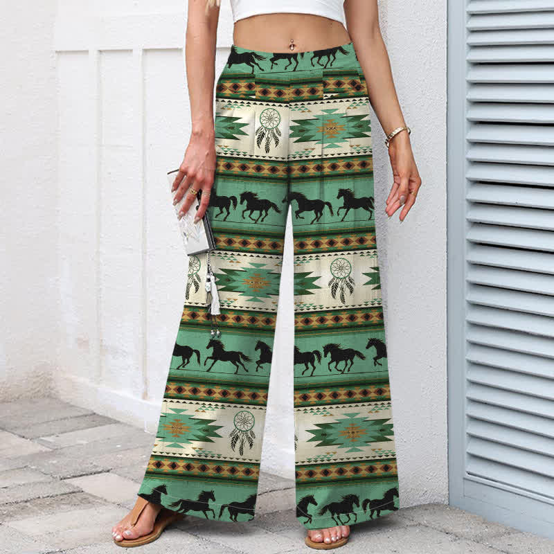 Buddha Stones Baumwoll-Leinen-Hose mit Pferde-Traumfänger-Muster, elastischem Bund, weitem Bein und Taschen - image 8