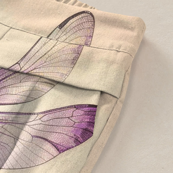 Buddha Stones Baumwoll-Leinen-Hose mit Aquarell-Libellenmuster, elastischem Bund, weitem Bein und Taschen - image 3